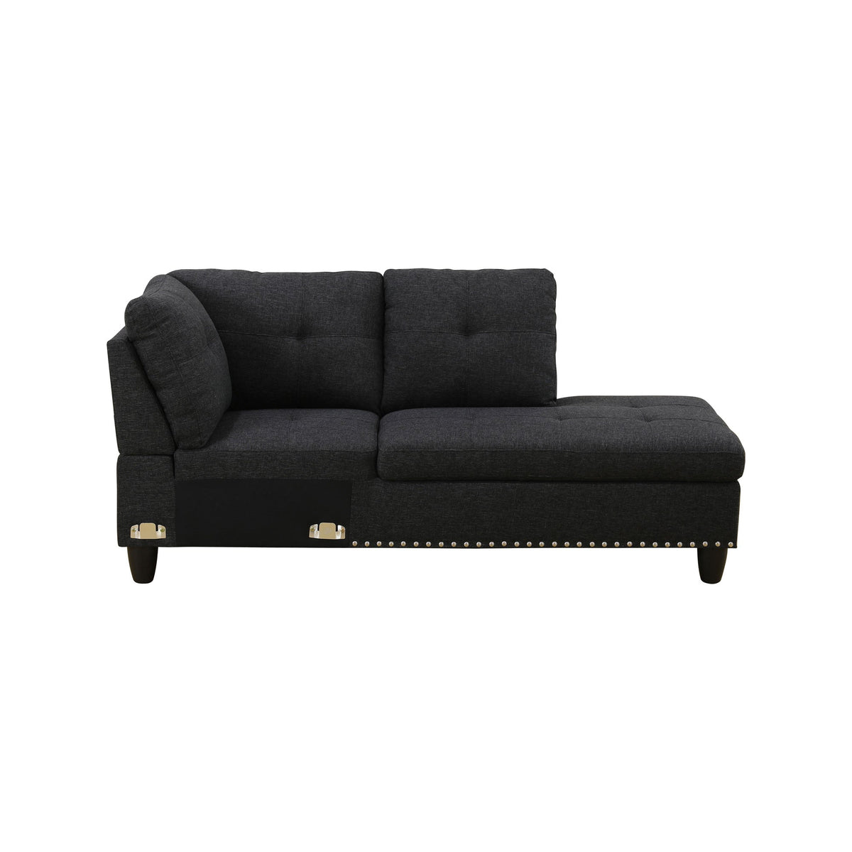 Modular Sectional Sofa Set with Storage Ottoman Reversible Coffee Table and Cup Holders Solid Wood Frame Fabric Couch Dark Grey