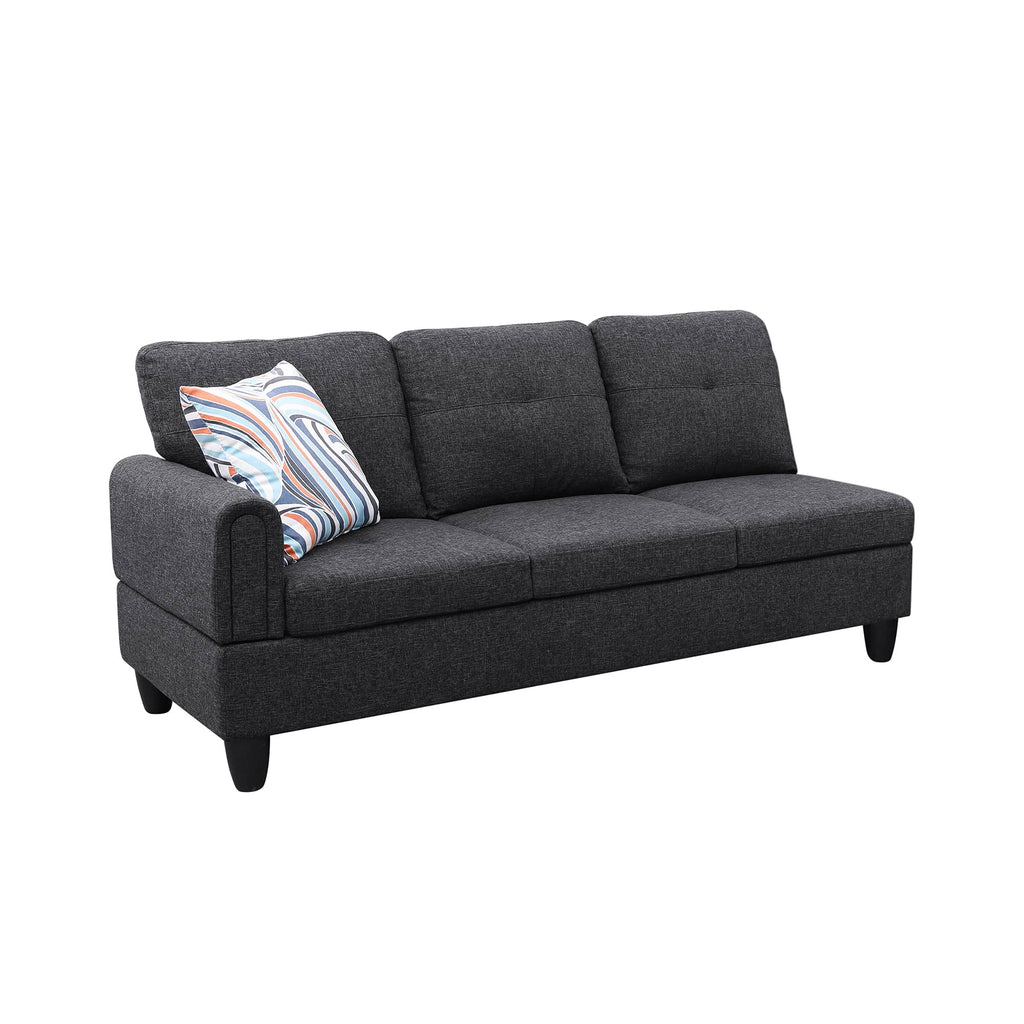 Sectional Sofa Set with Storage Ottoman Solid Wood Frame Breathable Fabric Modular Couch for Living Room Grey Black