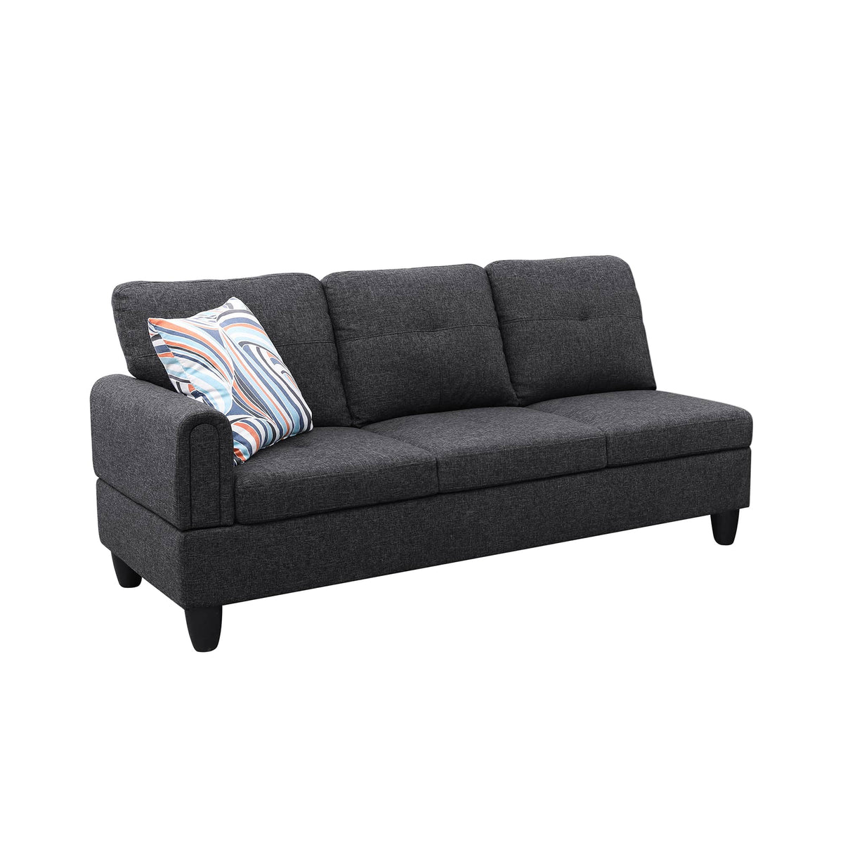 Sectional Sofa Set with Storage Ottoman Solid Wood Frame Breathable Fabric Modular Couch for Living Room Grey Black