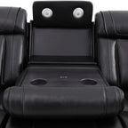 Intelligent Recliner Sofa Set Semi PU Leather Solid Wood Frame Power Reclining Couch with Wireless Charging Bluetooth Speaker LED Light Black