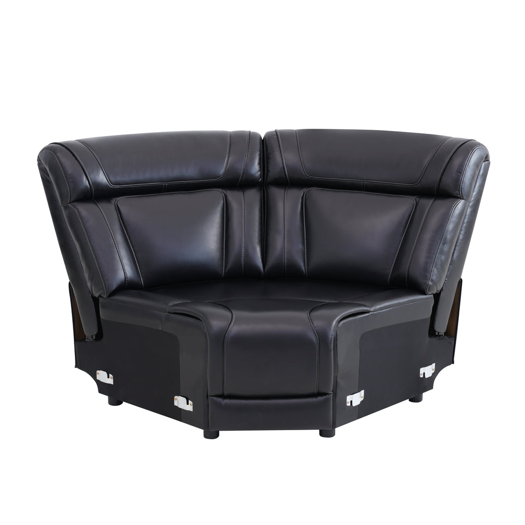Intelligent Recliner Sofa Set Semi PU Leather Solid Wood Frame Power Reclining Couch with USB Charging Bluetooth Speaker Black