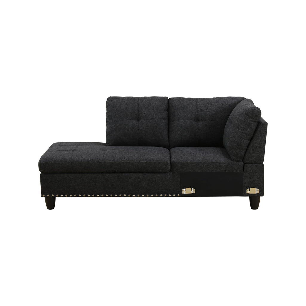 Modular Sectional Sofa Set with Storage Ottoman Reversible Coffee Table and Cup Holders Solid Wood Frame Dark Grey Fabric Couch