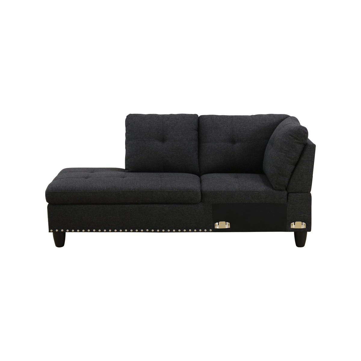 Modular Sectional Sofa Set with Storage Ottoman Reversible Coffee Table and Cup Holders Solid Wood Frame Dark Grey Fabric Couch