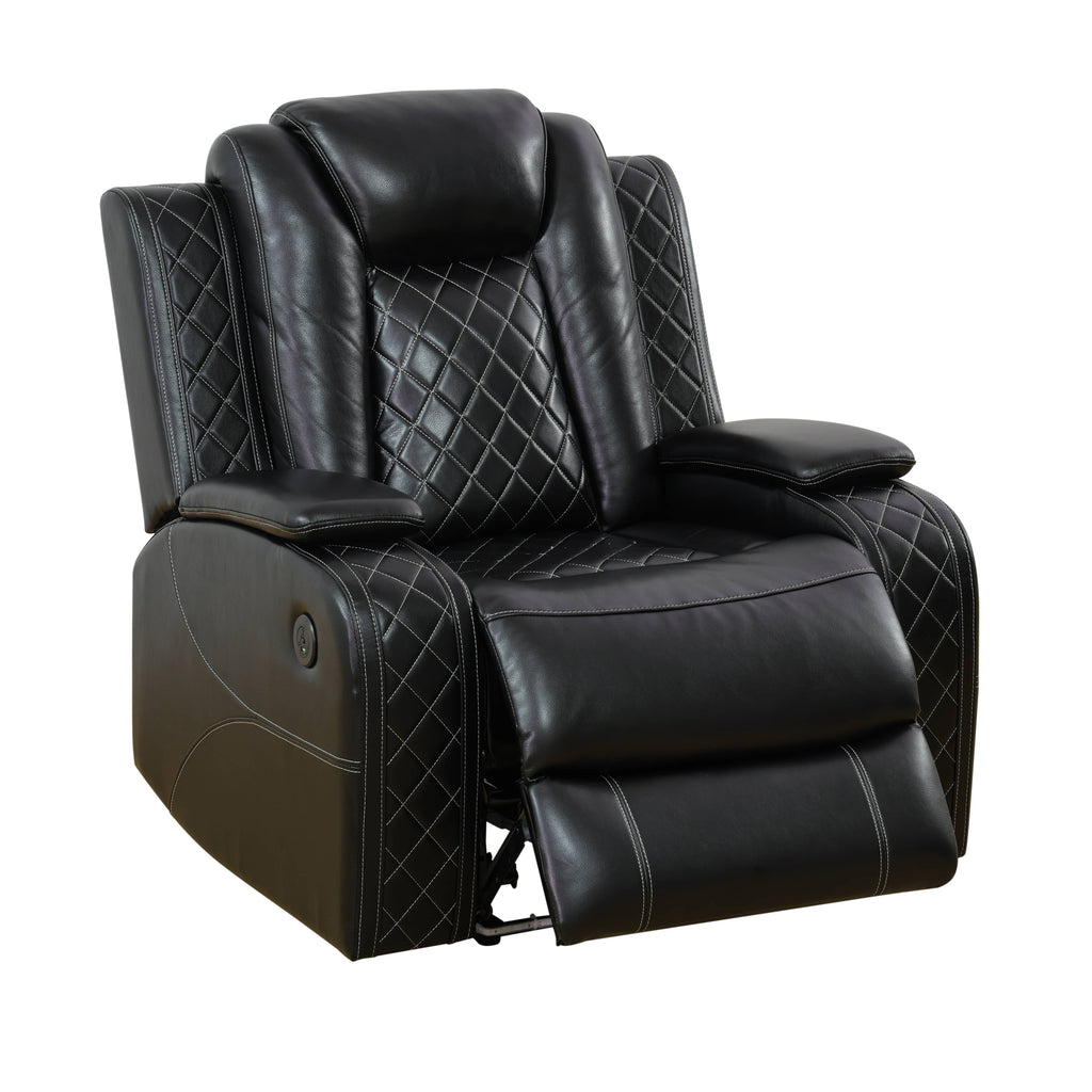 Intelligent Recliner Sofa Set Black Breathing Leather Adjustable Recline with USB LED Light Storage
