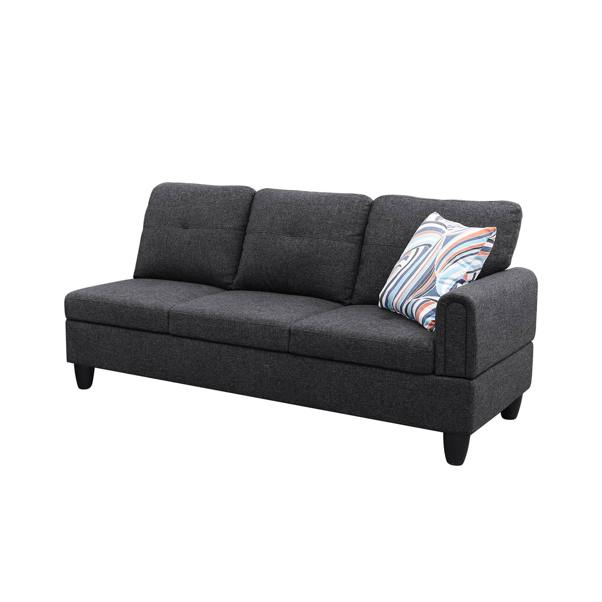 Sectional Sofa Set with Storage Ottoman Solid Wood Frame Breathable Fabric Modular Couch for Living Room Black Grey