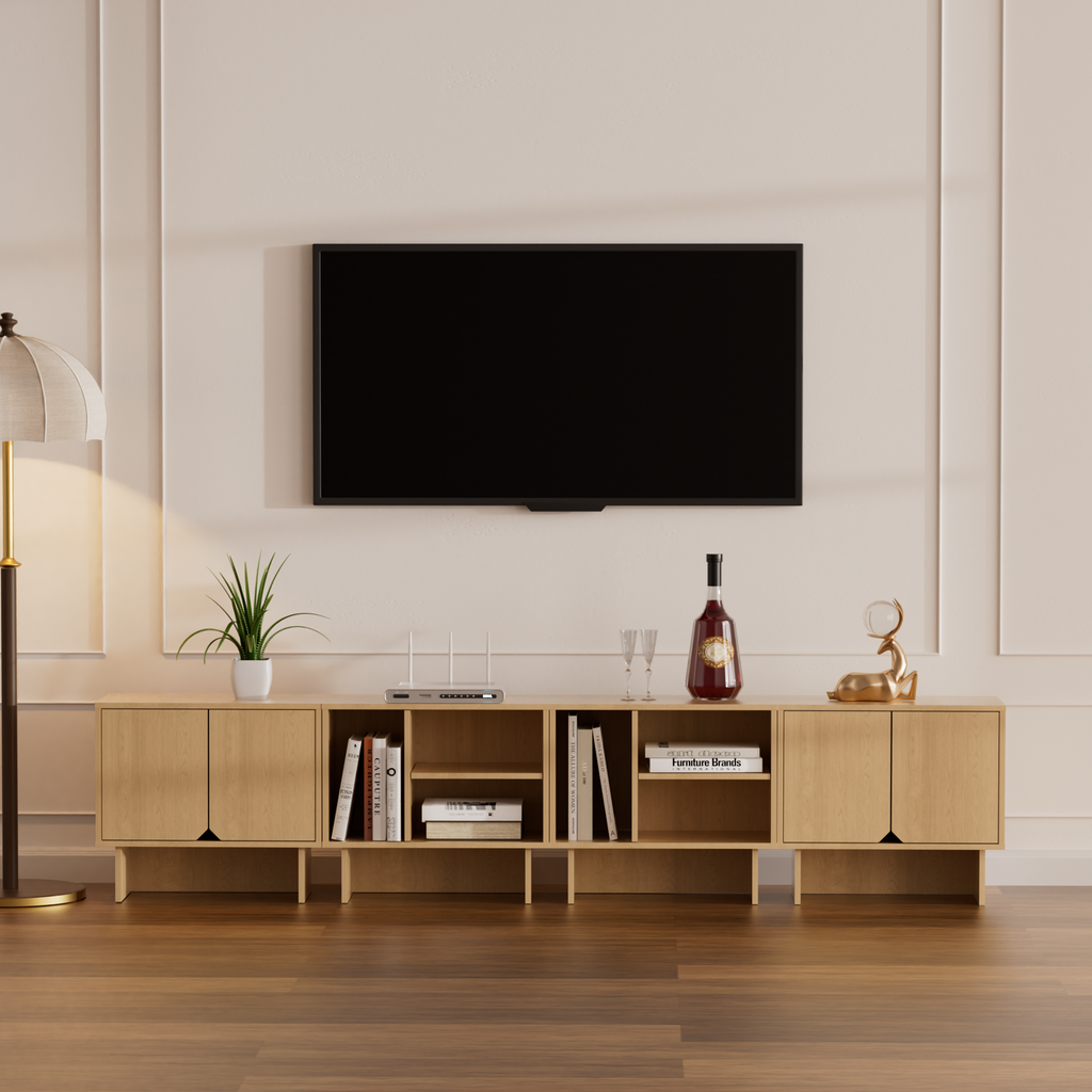 Modular Buffet Cabinet & TV Stand with Adjustable Storage Shelves, Multifunctional Sideboard Credenza for Living Room, Kitchen, Dining Room & Bedroom,4pcs Natural