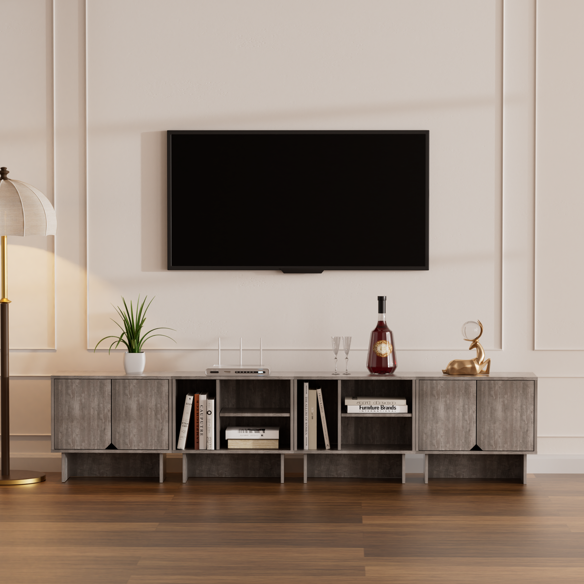 Modular Buffet Cabinet & TV Stand with Adjustable Storage Shelves, Multifunctional Sideboard Credenza for Living Room, Kitchen, Dining Room & Bedroom,4pcs Grey