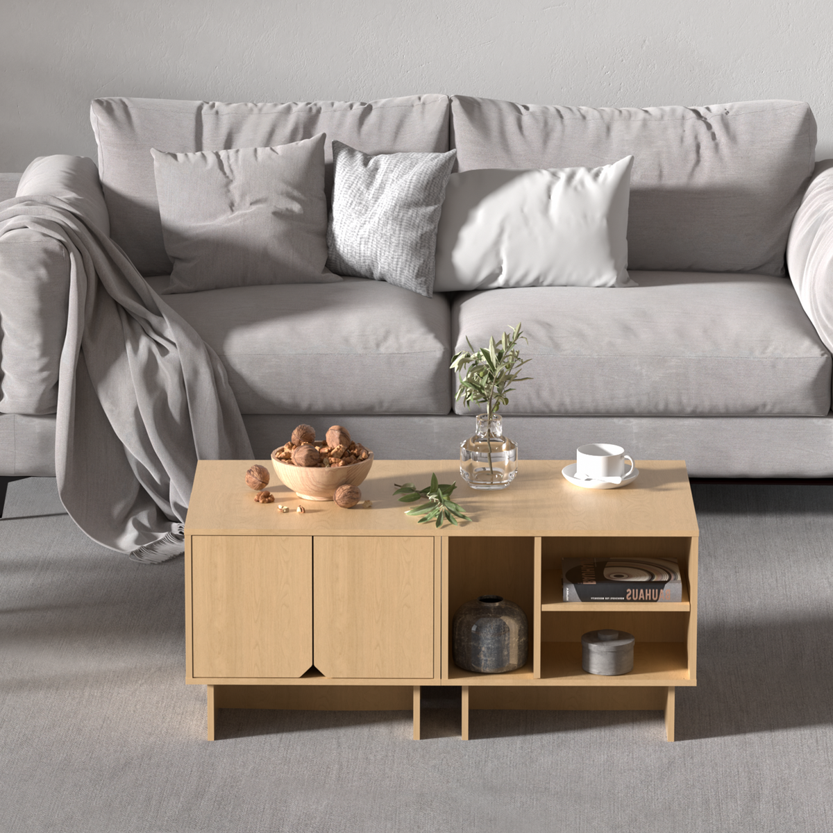 Modular Buffet Cabinet & TV Stand with Adjustable Storage Shelves, Multifunctional Sideboard Credenza for Living Room, Kitchen, Dining Room & Bedroom,4pcs Natural