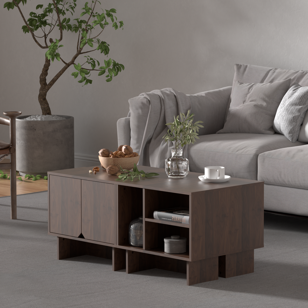 Modular Buffet Cabinet & TV Stand with Adjustable Storage Shelves, Multifunctional Sideboard Credenza for Living Room, Kitchen, Dining Room & Bedroom,4pcs Walnut