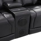 Intelligent Recliner Sofa Set Semi PU Leather Solid Wood Frame Power Reclining Couch with Wireless Charging Bluetooth Speaker LED Light Black