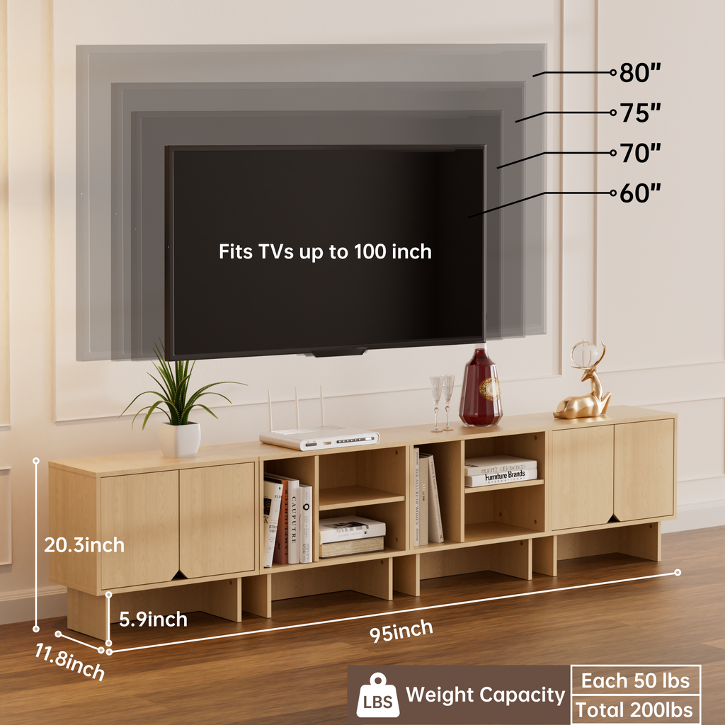 Modular Buffet Cabinet & TV Stand with Adjustable Storage Shelves, Multifunctional Sideboard Credenza for Living Room, Kitchen, Dining Room & Bedroom,4pcs Natural