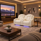 Intelligent Power Recliner Loveseat 2 Seat Sofa Breathable Leather Couch with USB Charging LED Light Storage Cup Holder White