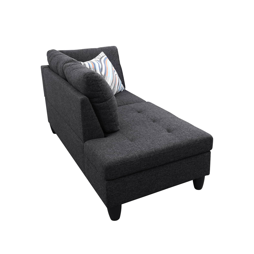 Sectional Sofa Set with Storage Ottoman Solid Wood Frame Breathable Fabric Modular Couch for Living Room Black Grey