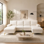 Fluffy Fabric U-shaped 3-Piece Living Room Sofa set, Off-white