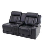 Intelligent Recliner Sofa Set Semi PU Leather Solid Wood Frame Power Reclining Couch with USB Charging Bluetooth Speaker Black