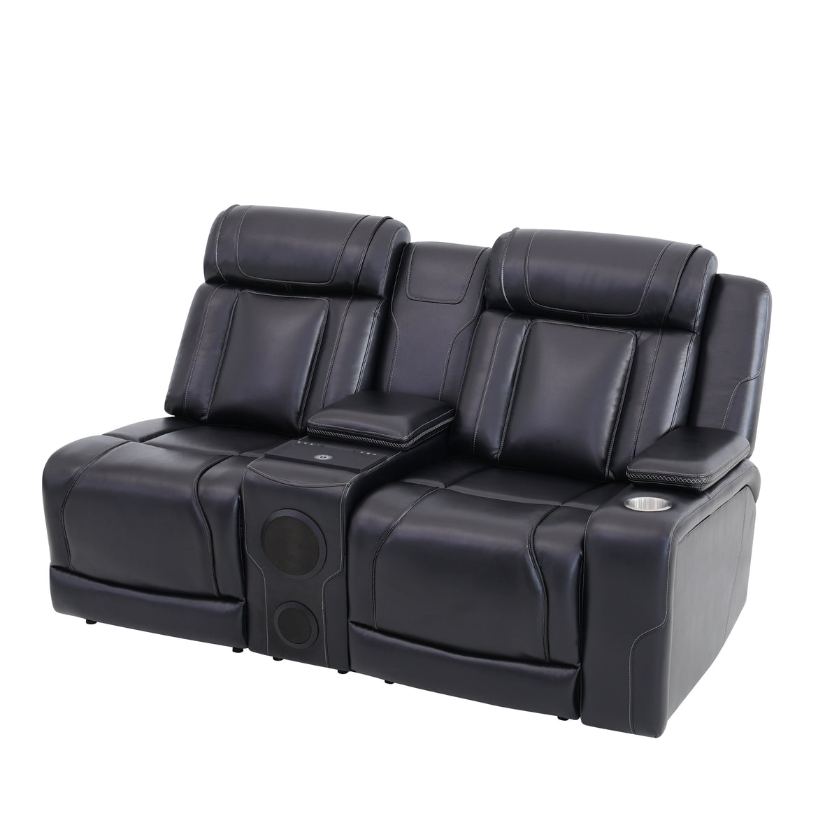 Intelligent Recliner Sofa Set Semi PU Leather Solid Wood Frame Power Reclining Couch with USB Charging Bluetooth Speaker Black