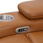 Intelligent Recliner Sofa Set Semi PU Leather Solid Wood Frame Power Reclining Couch with USB Charging Bluetooth Speaker Yellow-brown