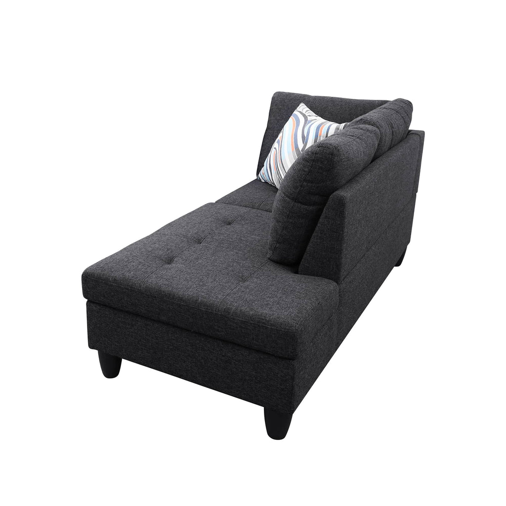Sectional Sofa Set with Storage Ottoman Solid Wood Frame Breathable Fabric Modular Couch for Living Room Grey Black