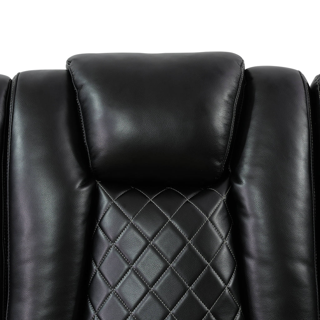 Intelligent Recliner Sofa Set Black Breathing Leather Adjustable Recline with USB LED Light Storage