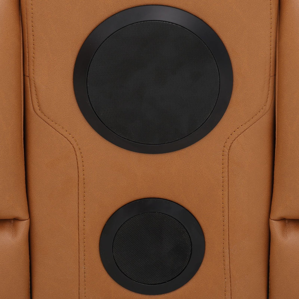 Intelligent Recliner Sofa Set Semi PU Leather Solid Wood Frame Power Reclining Couch with Wireless Charging Bluetooth Speaker LED Light Orange Yellow