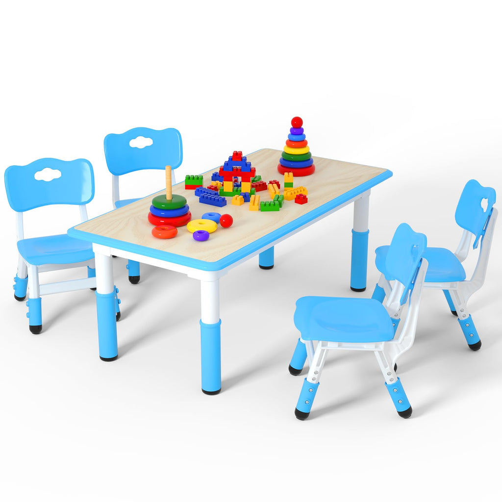 Height Adjustable Kids Table with 6 Chairs, Durable HDPE Play Set for Children Ages 2–12, Gray