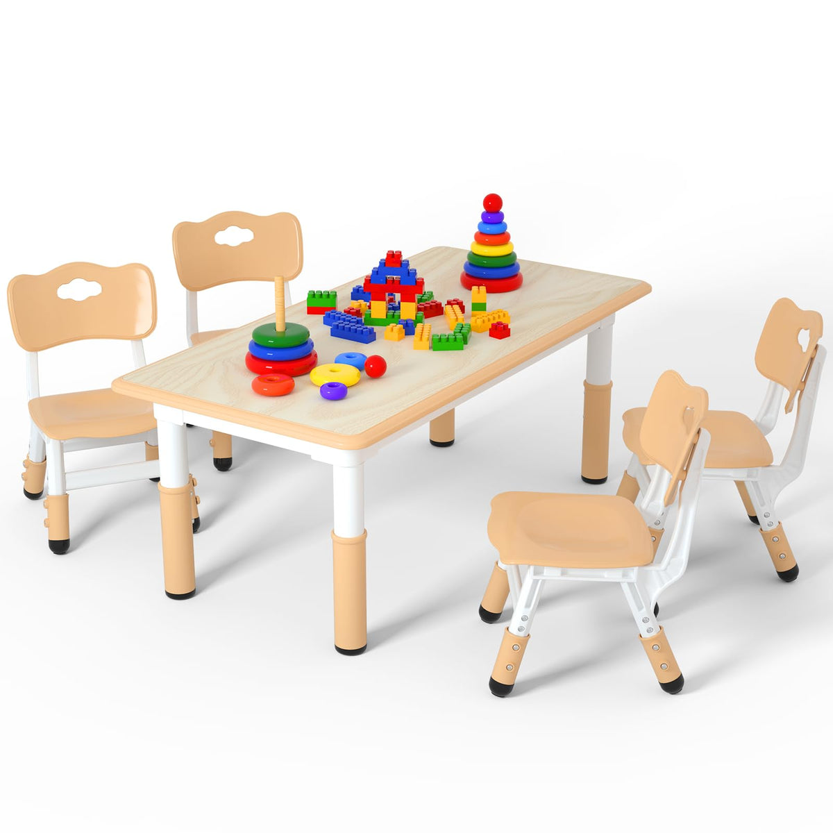 Height Adjustable Kids Table with 4 Chairs, Durable HDPE Play Set for Children Ages 2–12, Gray