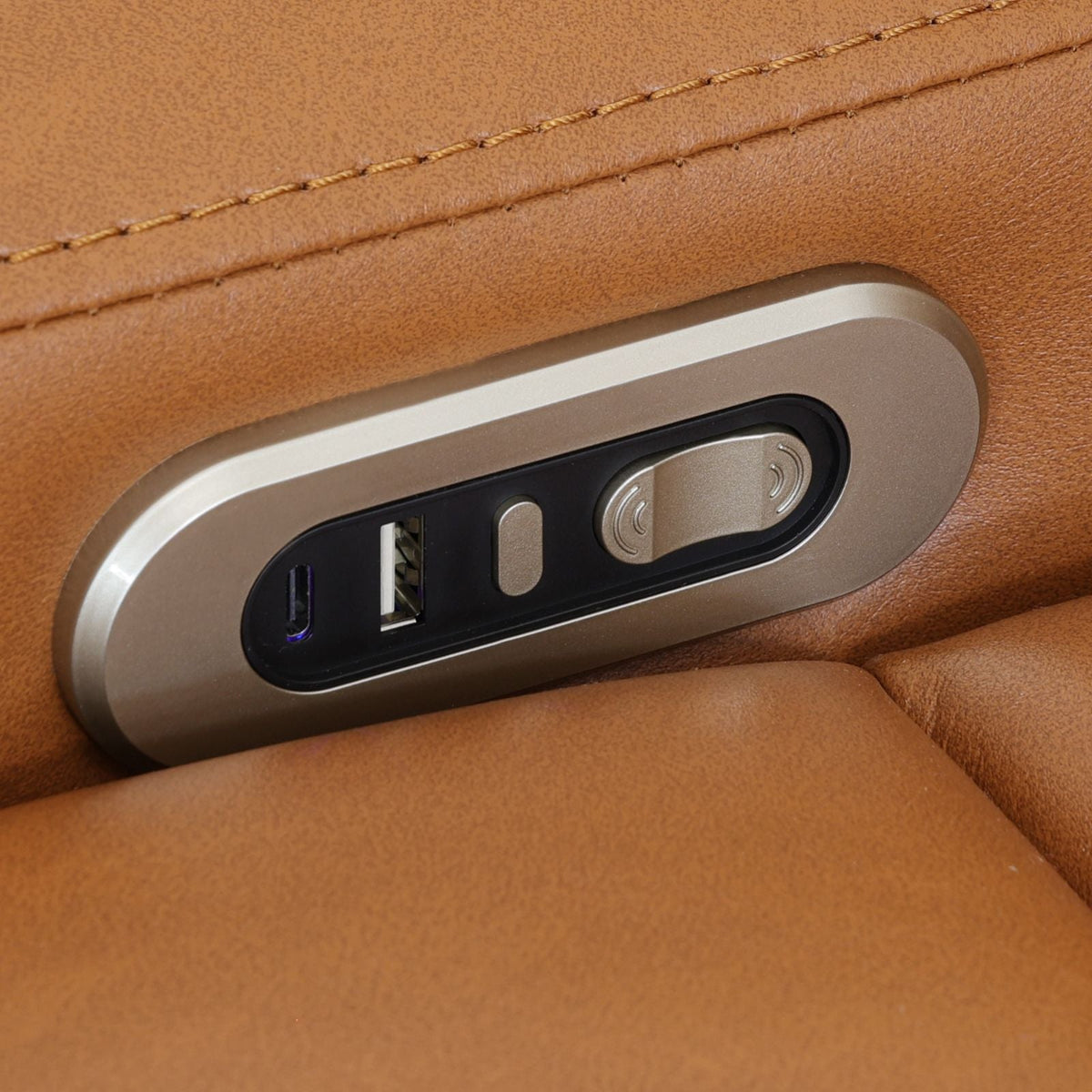 Intelligent Recliner Sofa Set Semi PU Leather Solid Wood Frame Power Reclining Couch with Wireless Charging Bluetooth Speaker LED Light Orange Yellow