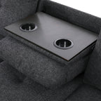 Modular Sectional Sofa Set with Storage Ottoman Reversible Coffee Table and Cup Holders Solid Wood Frame Dark Grey Fabric Couch