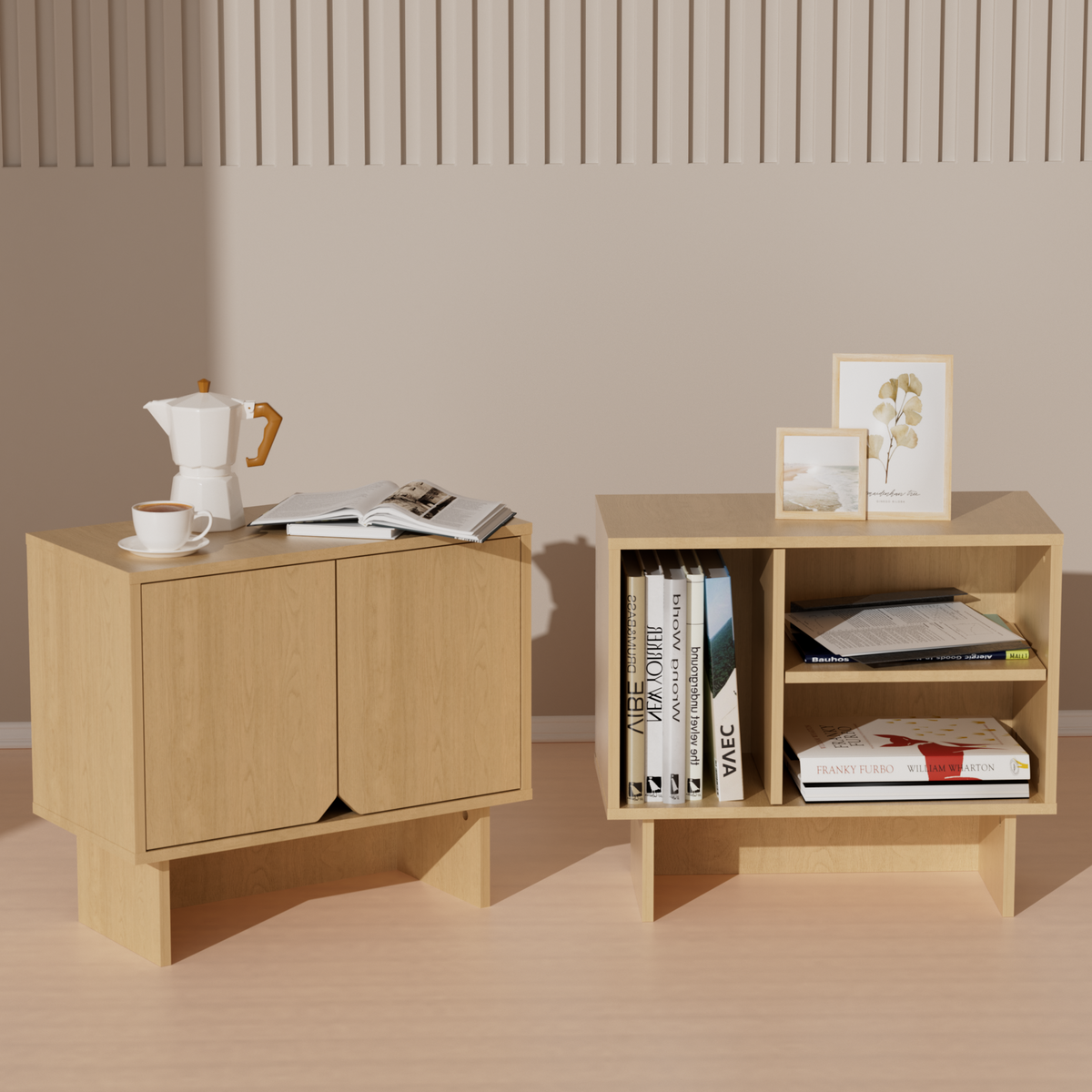 Modular Buffet Cabinet & TV Stand with Adjustable Storage Shelves, Multifunctional Sideboard Credenza for Living Room, Kitchen, Dining Room & Bedroom,2pcs Natural