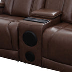Intelligent Recliner Sofa Set Semi PU Leather Solid Wood Frame Power Reclining Couch with Wireless Charging Bluetooth Speaker LED Light Reddish-brown