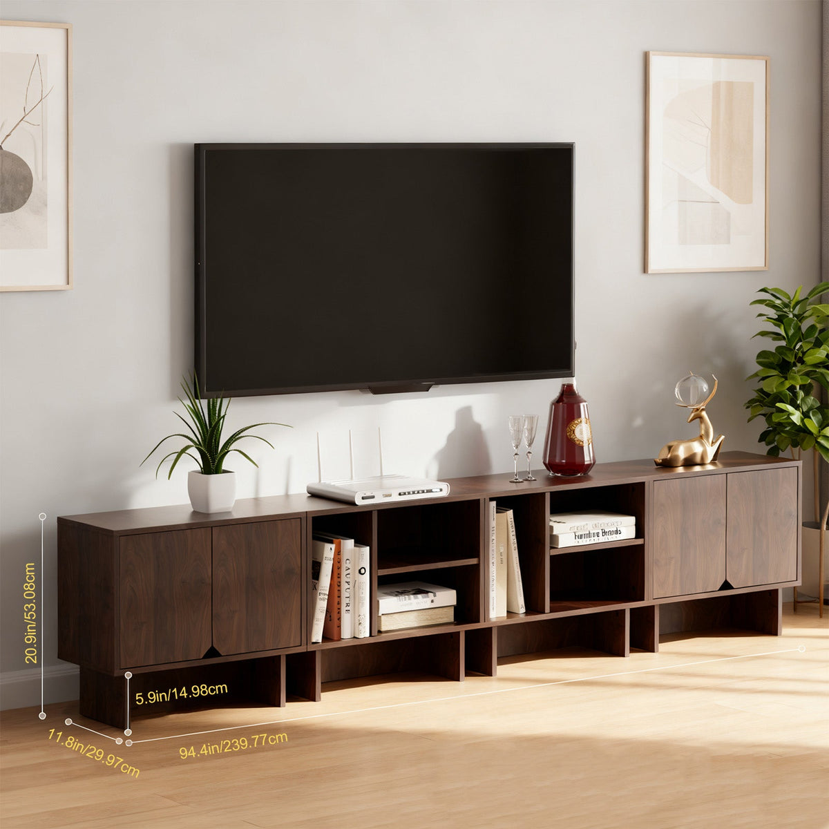 Modular Buffet Cabinet & TV Stand with Adjustable Storage Shelves, Multifunctional Sideboard Credenza for Living Room, Kitchen, Dining Room & Bedroom,4pcs Walnut