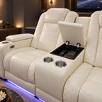 Intelligent Power Recliner 3 Seat Sofa Breathable Leather Couch with USB Charging LED Light Wireless Charger Cup Holder White