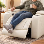 Intelligent Power Recliner Chair Single Seat Sofa Breathable Leather Reclining Couch with USB Charging LED Light Cup Holder White