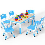 Height Adjustable Kids Table with 6 Chairs, Durable HDPE Play Set for Children Ages 2–12, Brown