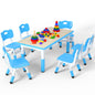 Height Adjustable Kids Table with 6 Chairs, Durable HDPE Play Set for Children Ages 2–12, Brown