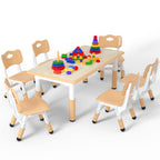 Height Adjustable Kids Table with 6 Chairs, Durable HDPE Play Set for Children Ages 2–12, Blue