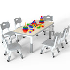 Height Adjustable Kids Table with 6 Chairs, Durable HDPE Play Set for Children Ages 2–12, Brown