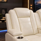 Intelligent Power Recliner 3 Seat Sofa Breathable Leather Couch with USB Charging LED Light Wireless Charger Cup Holder White