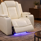 Intelligent Power Recliner Chair Single Seat Sofa Breathable Leather Reclining Couch with USB Charging LED Light Cup Holder White