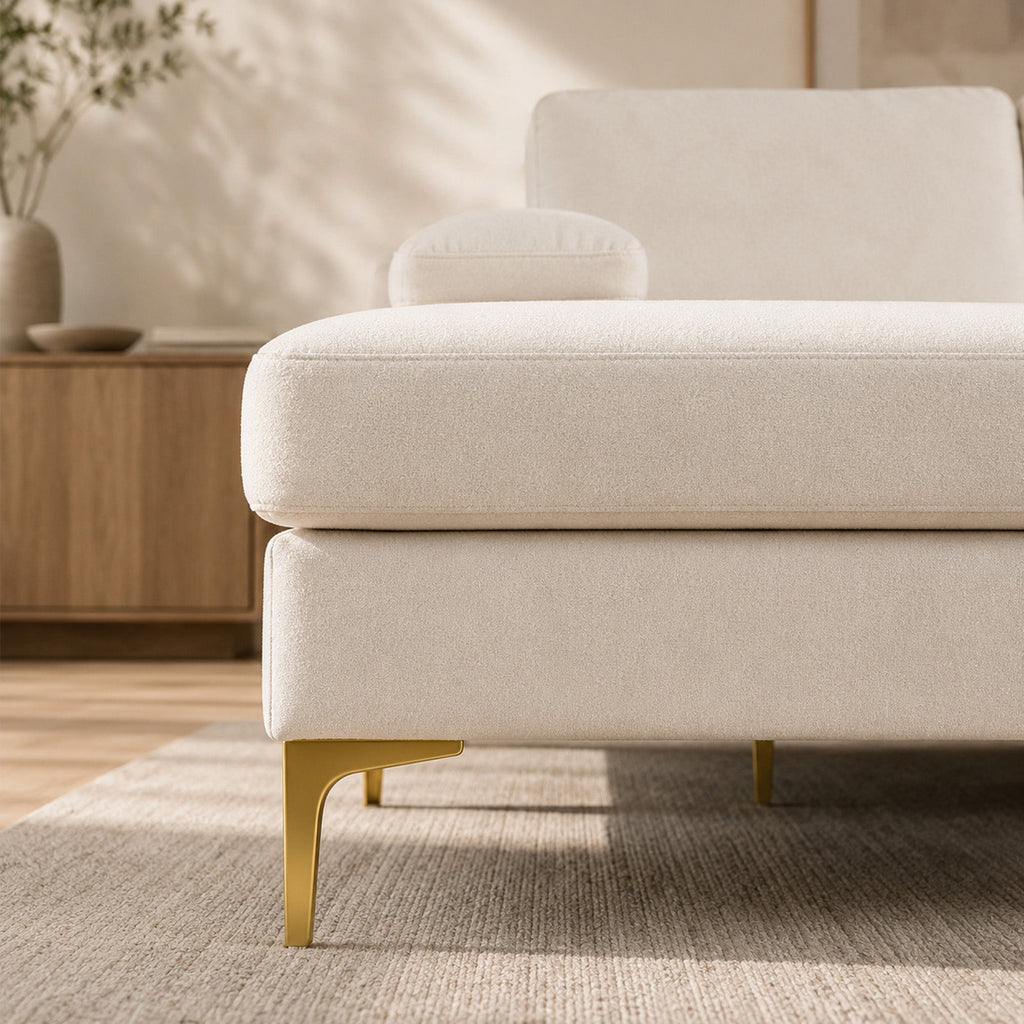 Fluffy Fabric U-shaped 3-Piece Living Room Sofa set, Off-white