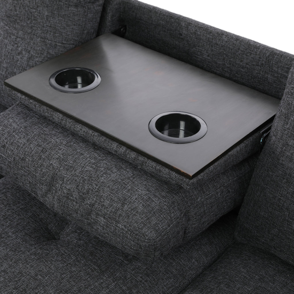 Modular Sectional Sofa Set with Storage Ottoman Reversible Coffee Table and Cup Holders Solid Wood Frame Fabric Couch Dark Grey