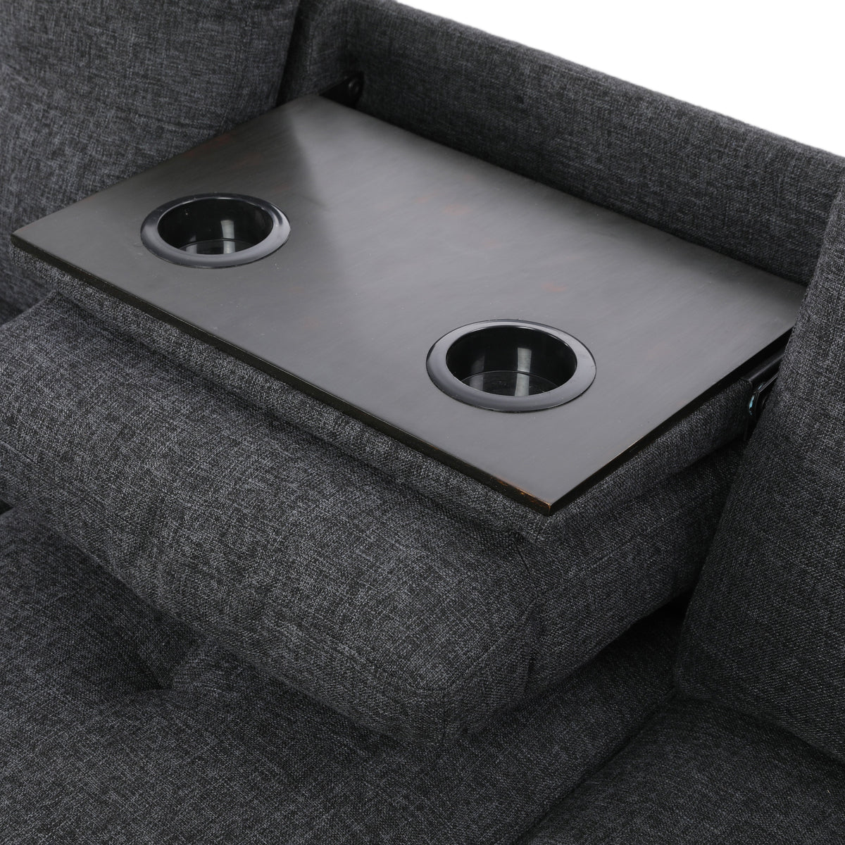 Modular Sectional Sofa Set with Storage Ottoman Reversible Coffee Table and Cup Holders Solid Wood Frame Fabric Couch Dark Grey