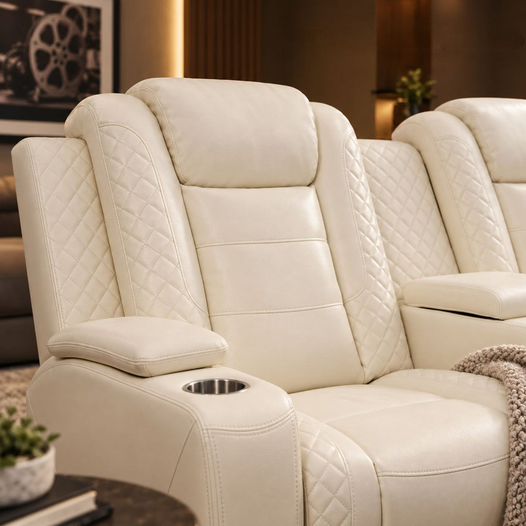 Intelligent Power Recliner Loveseat 2 Seat Sofa Breathable Leather Couch with USB Charging LED Light Storage Cup Holder White