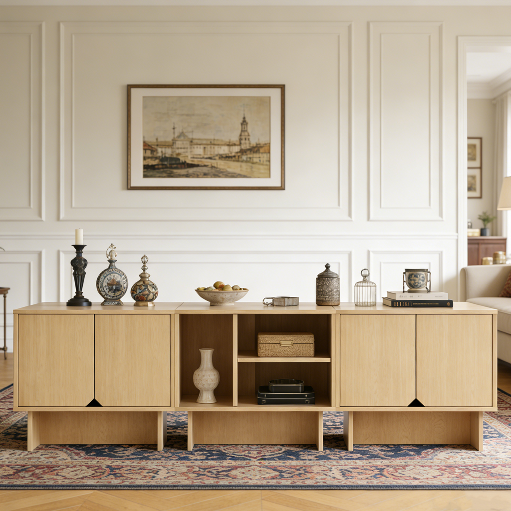 Modular Buffet Cabinet & TV Stand with Adjustable Storage Shelves, Multifunctional Sideboard Credenza for Living Room, Kitchen, Dining Room & Bedroom,3pcs Natural