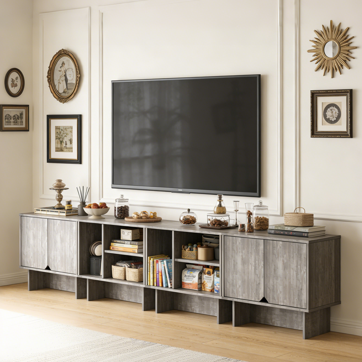 Modular Buffet Cabinet & TV Stand with Adjustable Storage Shelves, Multifunctional Sideboard Credenza for Living Room, Kitchen, Dining Room & Bedroom,3pcs Grey