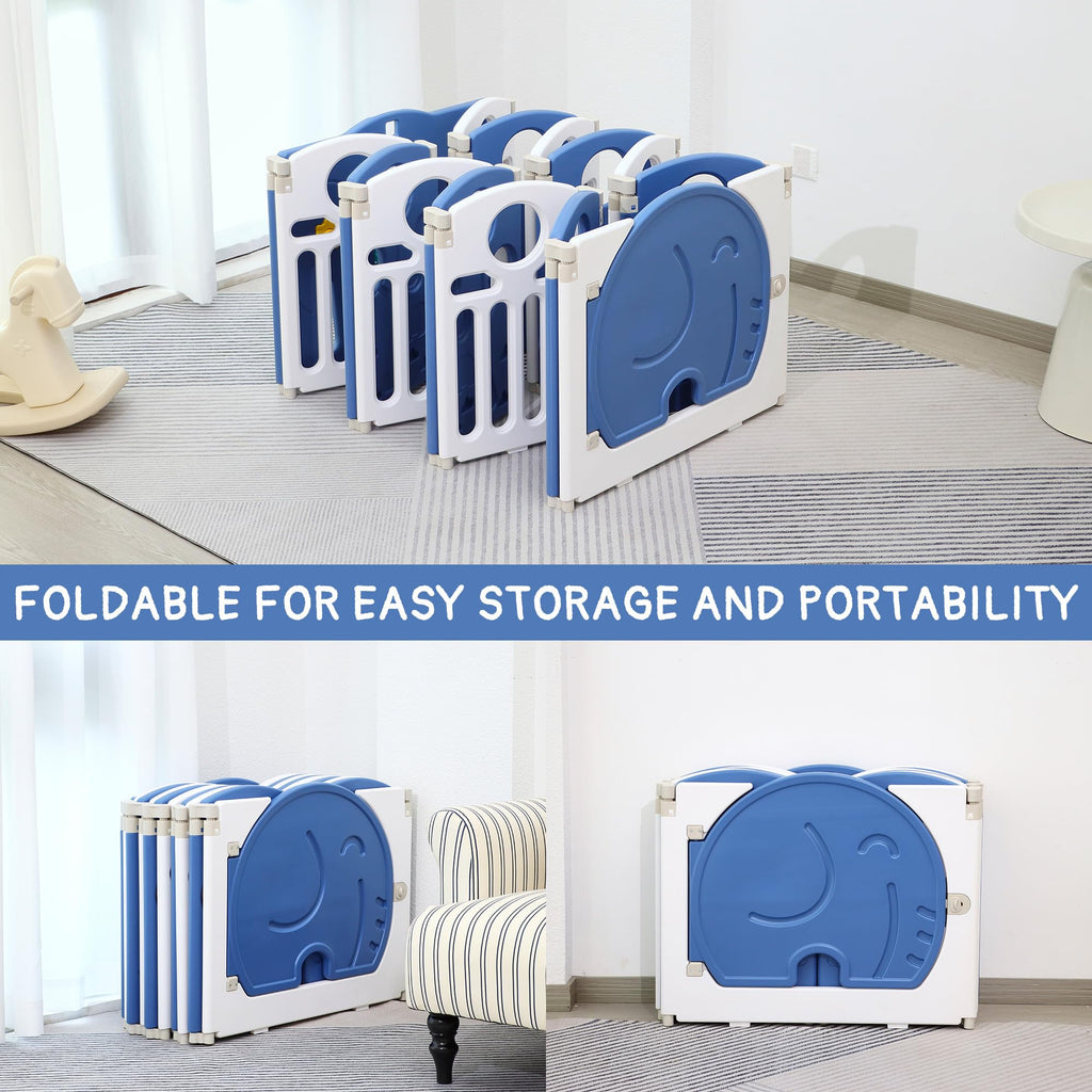 18-Panel Portable Plastic Playpen,Multi-scene Safety Fence for Kids,Blue