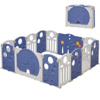 14-Panel Portable Plastic Playpen,Safety Fence for Kids & Toddlers,Grey