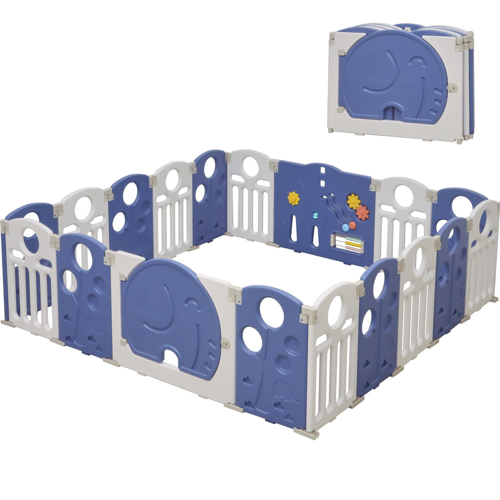 14-Panel Portable Plastic Playpen,Safety Fence for Kids & Toddlers,Grey