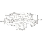 Sectional Sofa Set with Storage Ottoman Solid Wood Frame Breathable Fabric Modular Couch for Living Room Grey Black