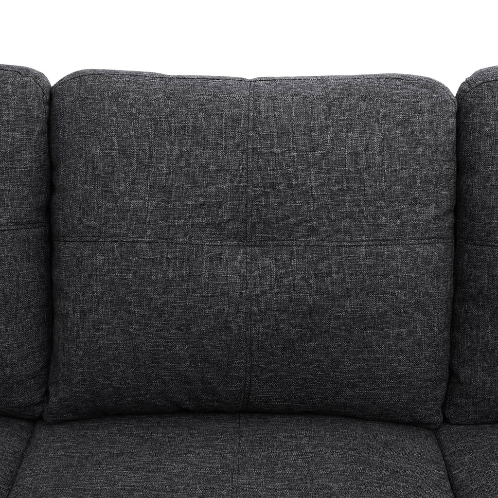 Sectional Sofa Set with Storage Ottoman Solid Wood Frame Breathable Fabric Modular Couch for Living Room Black Grey